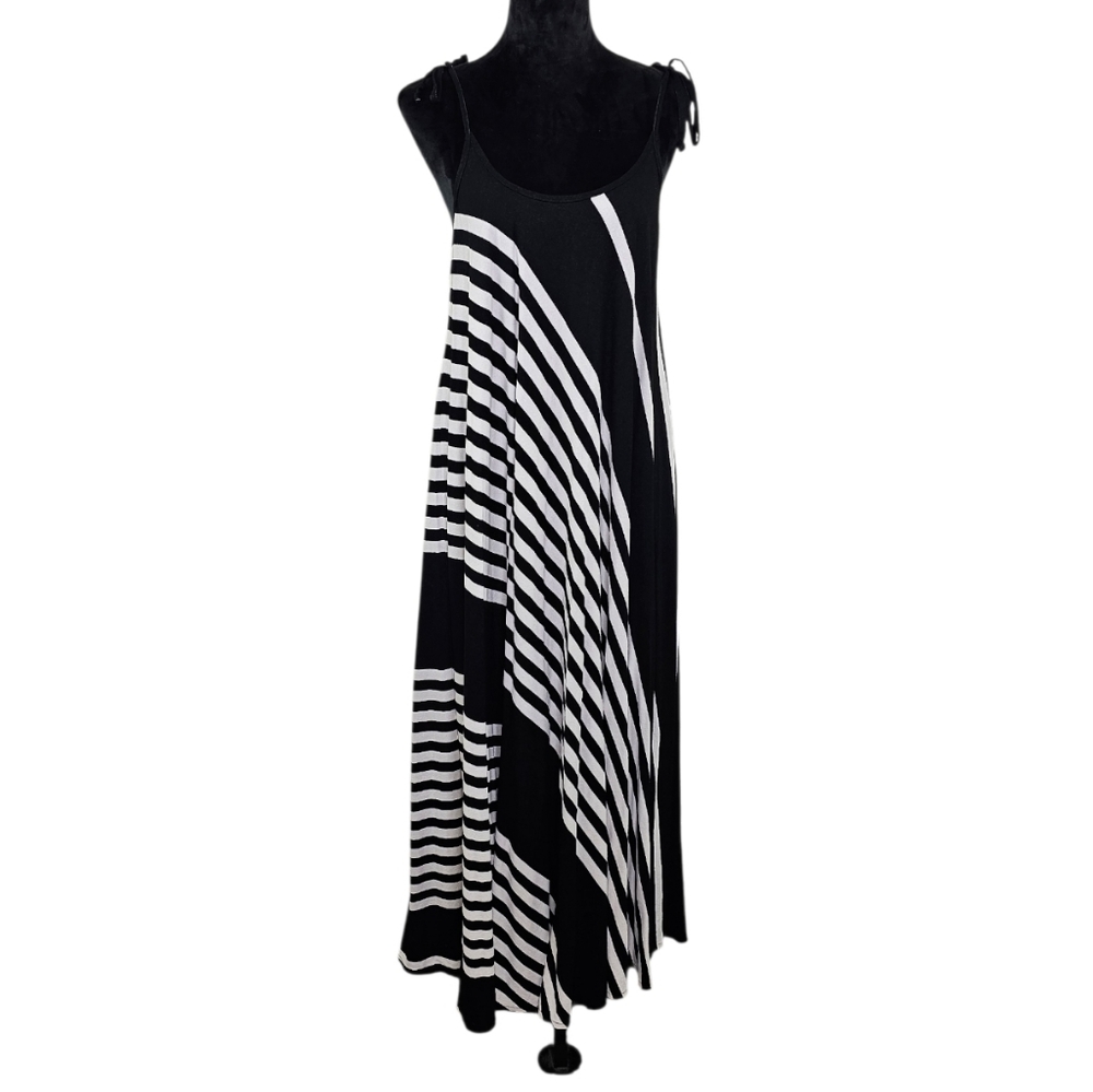 Keloun 1970s Mod Resort Wear Nautical Striped Terry Cloth Maxi Tent Dress Medium